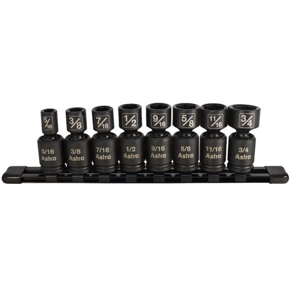 Astro Pneumatic 78340 Juego de 8 Vasos de Impacto Universales Nano sin Pasador de 3/8'', SAE