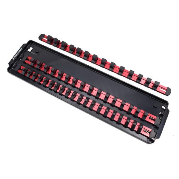 Astro Pneumatic 9023R Bandeja Organizadora de Dados de Riel de Aluminio Rojo de 50 Piezas, 1/4'', 3/8'', 1/2''