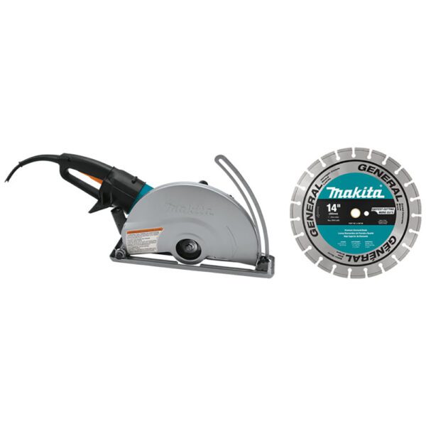 Makita 4114X Cortadora Eléctrica de Ángulo SJS de 14'', con Disco de Diamante de 14''