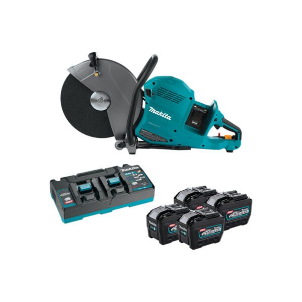 Makita GEC01PL4 Kit de Cortadora de Poder de 14'' Sin Escobillas con 4 Baterías 80V max (40V max X2) XGT, AFT, Freno Eléctrico (8.0Ah)