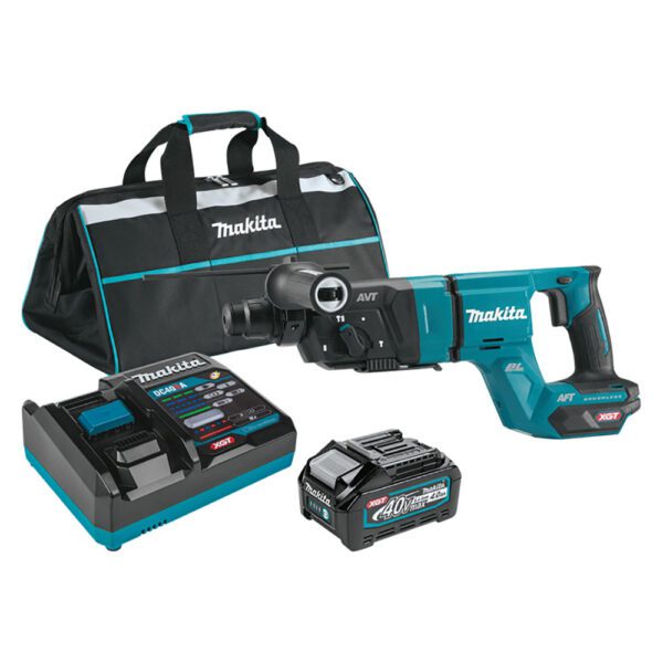 Makita GRH07M1 Kit de Martillo Rotativo SDS-PLUS AVT Inalámbrico Sin Escobillas de 1-1/8'' (Mango D), AFT, Compatible con AWS 40V max XGT (4.0 Ah)