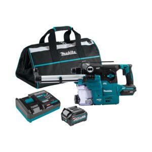 Makita GRH08M1W Kit de Martillo Rotativo SDS-PLUS AVT Inalámbrico Sin Escobillas de 1-3/16'' con Extractor de Polvo, AFT, Compatible con AWS 40V max XGT (4.0Ah)