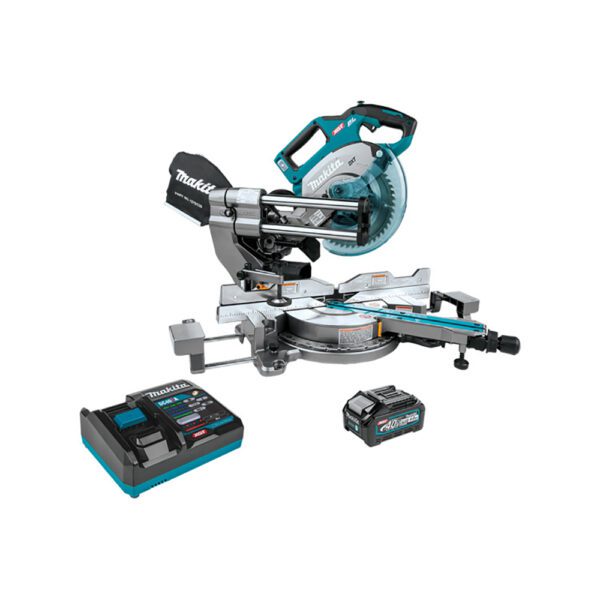 Makita GSL02M1 Kit de Sierra Ingletadora Compuesta Deslizante de Doble Bisel Inalámbrica Sin Escobillas de 8-1/2'', Compatible con AWS 40V max XGT (4.0Ah)