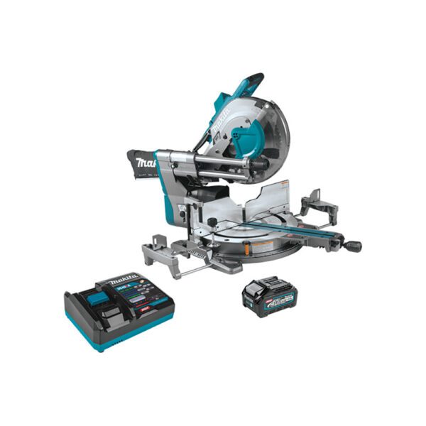 Makita GSL04M1 Kit de Sierra Ingletadora Compuesta Deslizante de Doble Bisel Inalámbrica Sin Escobillas de 12'', Compatible con AWS 40V max XGT (4.0Ah)