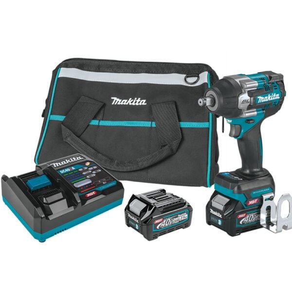 Makita GWT07D Kit de Llave de Impacto Inalámbrica Sin Escobillas de 4 Velocidades y Torque Medio de 1/2'' Sq. Dr. con Anillo de Fricción 40V max XGT (2.5Ah)