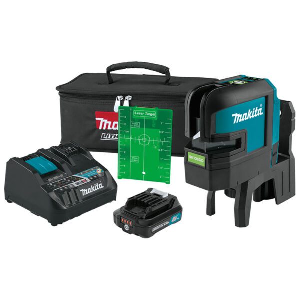 Makita SK106GDNAX 12V max CXT Ion de Litio Inalámbrico Kit Láser Autonivelante de Línea Cruzada/4-Puntos de Haz Verde (2.0Ah)