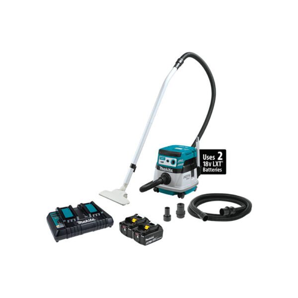 Makita XCV08PT Kit de Aspiradora/Extractor de Polvo Seco con Filtro HEPA Sin Escobillas 36V (18V X2) LXT, AWS (5.0Ah)