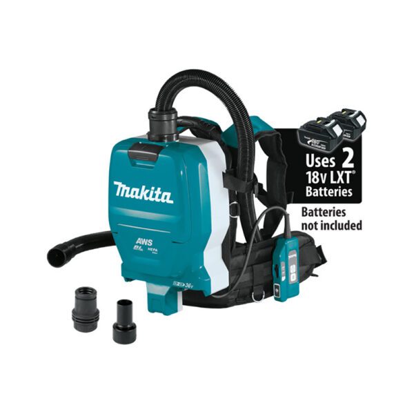 Makita XCV10ZX Extractor de Polvo Seco de Mochila con Filtro HEPA Sin Escobillas 36V (18V X2) LXT, Compatible con AWS, Solo Herramienta