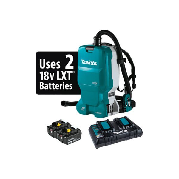 Makita XCV18PTX Kit de Extractor de Polvo Seco de Mochila con Filtro HEPA Sin Escobillas 36V (18V X2) LXT, Compatible con AWS (5.0 Ah)