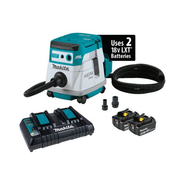 Makita XCV21PTX Kit de Extractor de Polvo Seco con Filtro HEPA Sin Escobillas 36V (18V X2) LXT (5.0Ah)