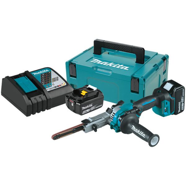 Makita XSB01TJ Lijadora de Detalles de Cinta Inalámbrica 18V LXT de Iones de Litio sin Escobillas de 3/8'' x 21'' con Kit (5.0Ah)