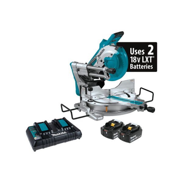Makita XSL04PTU Kit de Sierra Ingletadora Compuesta Deslizante Dual-Bevel Sin Escobillas de 10'' 36V (18V X2) LXT, AWS y Láser (5.0Ah)