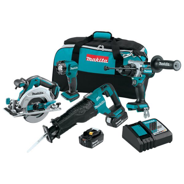 Makita XT454T 18V LXT Kit Combo Inalámbrico sin Escobillas de Ion-Litio de 4 Piezas (5.0Ah)