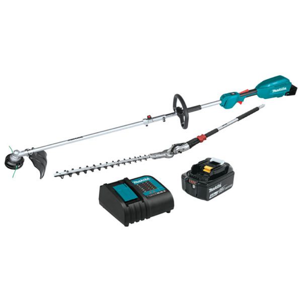 Makita XUX02SM1X2 Kit de Cabezal de Potencia de Eje Acoplable Sin Escobillas Inalámbrico 18V LXT Litio-Ion con Accesorios de Desbrozadora de 13'' y Cortasetos de 20'' (4.0Ah)