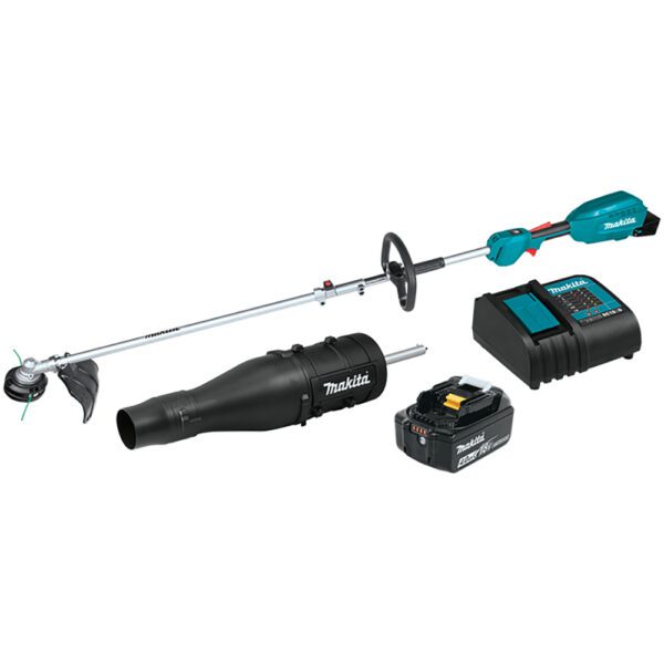 Makita XUX02SM1X3 Kit de Cabezal de Potencia de Eje Acoplable Sin Escobillas 18V LXT Litio-Ion con Accesorios de Desbrozadora y Soplador de 13'' (4.0Ah)