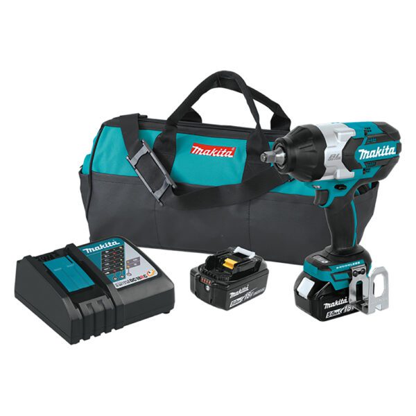 Makita XWT08T 18V LXT Kit de Llave de Impacto Inalámbrica sin Escobillas de Alto Torque de 1/2'' con Anillo de Fricción (5.0Ah)