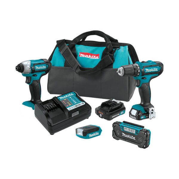 Makita CT409R Kit Combo Inalámbrico de 4 Piezas con Batería de Litio-Ion CXT de 12V max (2.0Ah)