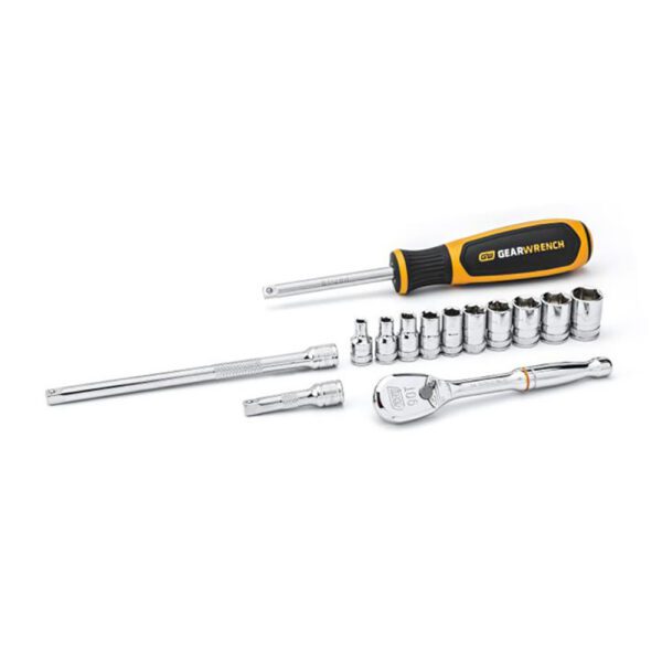 80326 GearWrench Juego de Herramientas de Mecanico Metrico Estandar y Profundo de 6 Puntos con Impulsor de 1/4'' de 13 Piezas