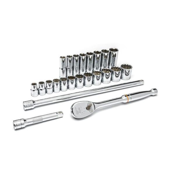 80707 GearWrench Juego de Herramientas de Mecanico SAE Estandar y Profundo de 6 Puntos con Impulsor de 1/2'' de 23 Piezas