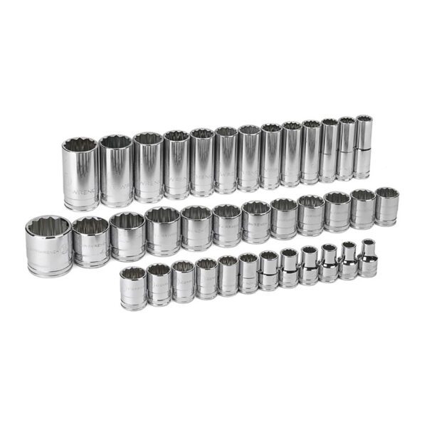 80730 GearWrench Juego de Dados Metricos Estandar y Profundos de 12 Puntos con Impulsor de 1/2'' de 37 Piezas