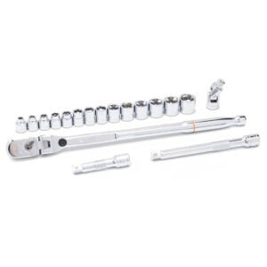 81392 GearWrench Juego de Herramientas Mecánicas de 18 Piezas 3/8'' Llave de Carraca Flex Head 120XP y Dados Métricos Stubby de 6 Puntos