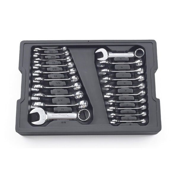 81903 GearWrench Juego de Llaves de Combinacion Stubby Pulidos de 12 Puntos SAE/Metricos de 20 Piezas