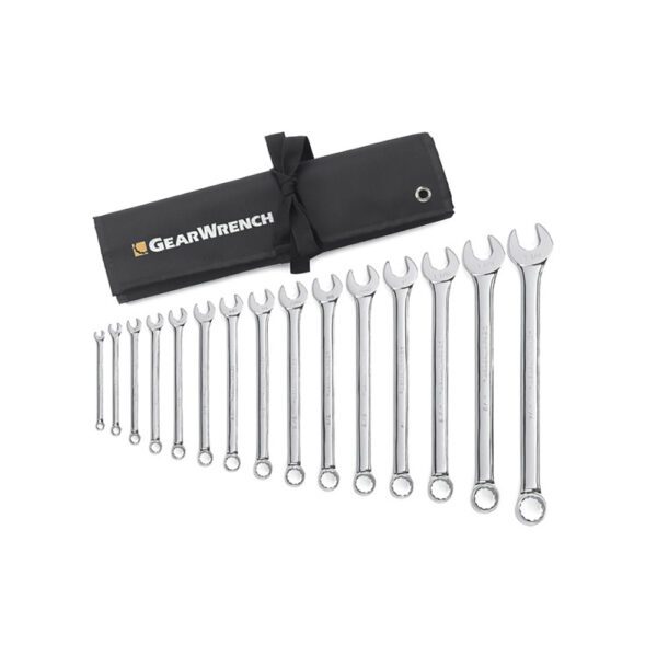 81918 GearWrench Juego de Llaves de Combinacion Largos de 12 Puntos de 15 Piezas Con Wrench Roll