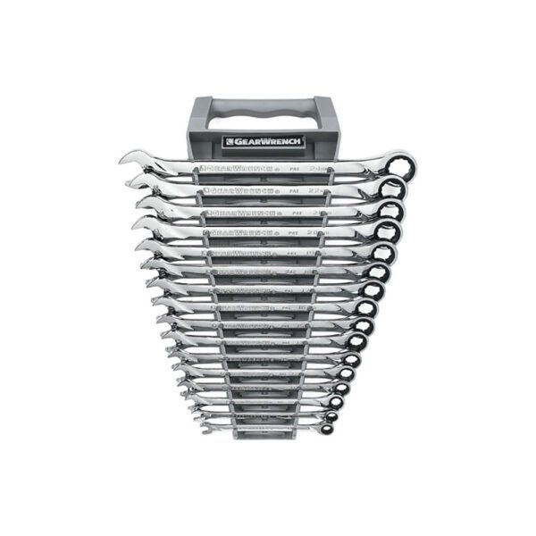85099 GearWrench Juego de Llaves de Combinacion de Trinquete XL de 12 Puntos Metrico de 16 Piezas Con V Rack