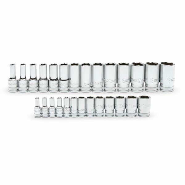 86541 GearWrench Juego de 27 Dados Métricos de 6 Puntas de Longitud Media de 1/4'' y 3/8''