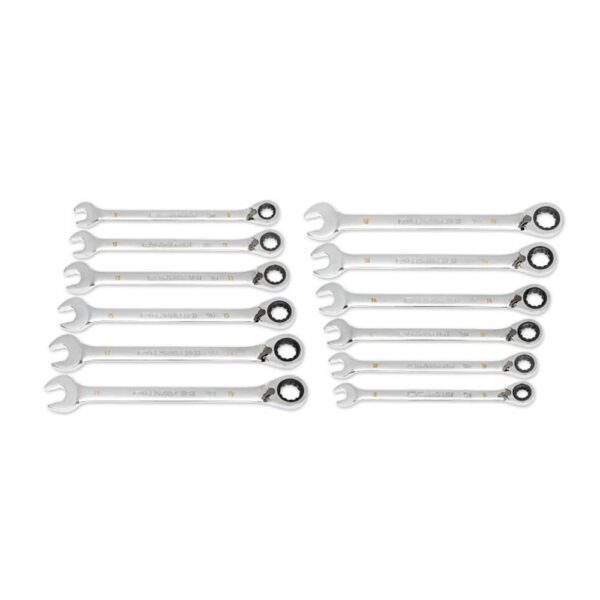 86628 GearWrench Juego de Llaves Combinadas de Trinquete de 12PC de 12 Puntos y 90 Dientes Métricos Reversible con Roll de Llaves