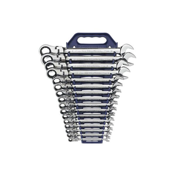 9902D GearWrench Juego de Llaves de Combinacion de Trinquete Flexible de 12 Puntos Metrico, 16 Piezas