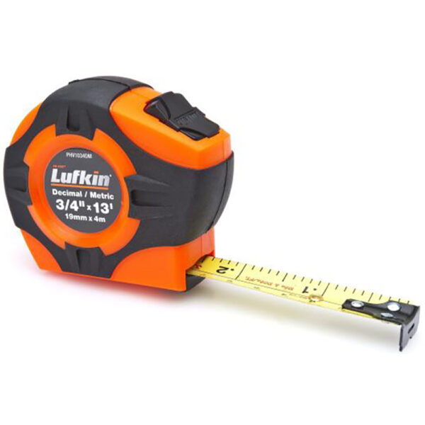 PHV1034DMN Lufkin 3/4'' x 3.7m/12' Cinta Métrica con Retorno de Potencia Serie P1000 SAE/Métrica para Ingenieros Hoja A29 Amarilla