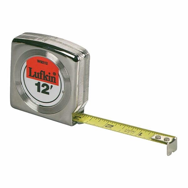 W9212 Lufkin 1/2'' x 12' Cinta Métrica Mezurall con Caja de Cromo Amarilla con Retorno de Potencia