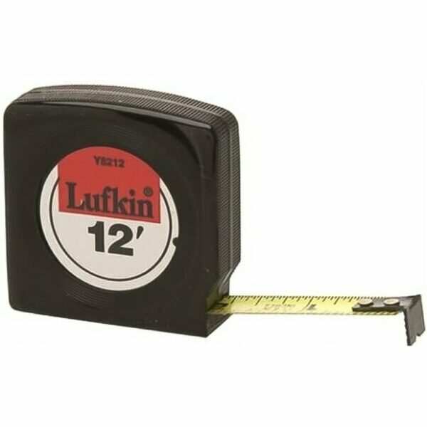 Y8212 Lufkin 1/2'' x 12' Cinta Métrica Mezurall con Caja Negra Amarilla de Retorno de Potencia Económica