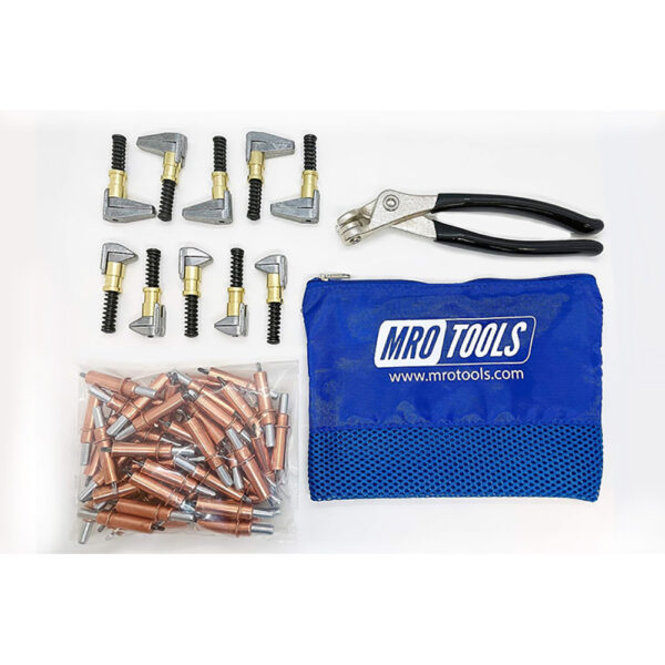 MRO Tools K1S50-1/8SG Juego de 50 1/8'' Sujetadores Cleco + Pinzas Cleco + 5 KSG 3/4 x 1/2 Abrazaderas de Agarre Lateral + 5 KSG 3/4 x 1 Abrazaderas de Agarre Lateral + Bolsa de Transporte