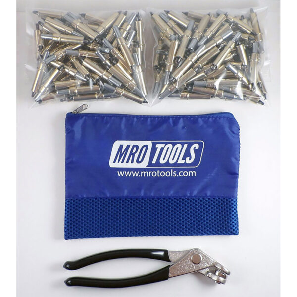 MRO Tools K1S400-3/16 Sujetadores Cleco Operadas con Pinzas 0-1/4'' Estándar Juego de 400 Piezas, Con Pinzas Cleco y Bolsa de Transporte