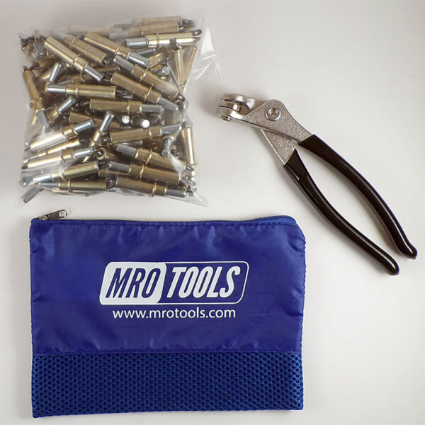 MRO Tools K1S100-3/16 Sujetadores Cleco Operadas con Pinzas 0-1/4'' Estándar Juego de 100 Piezas, Con Pinzas Cleco y Bolsa de Transporte
