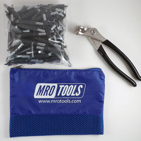 MRO Tools K1S100-5/32 Sujetadores Cleco Operadas con Pinzas 0-1/4'' Estándar Juego de 100 Piezas, Con Pinzas Cleco y Bolsa de Transporte