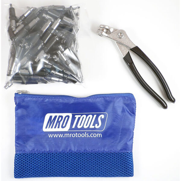 MRO Tools KHD1S100-5/32 Sujetadores Cleco Operadas con Pinzas 0-1/2'' Heavy Duty Juego de 100 Piezas, Con Pinzas Cleco y Bolsa de Transporte
