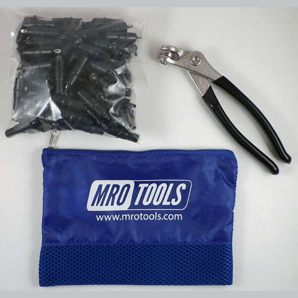 MRO Tools KK1S100-5/32 Sujetadores Cleco Operadas con Pinzas 0-1/4'' Extra Corto Juego de 100 Piezas, Con Pinzas Cleco y Bolsa de Transporte
