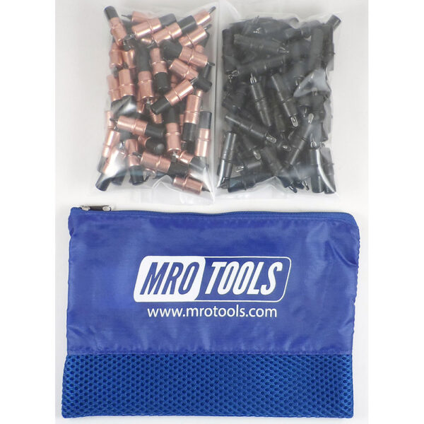 MRO Tools KK3S100-2 50 1/8'' y 50 5/32'' Juego de Sujetadores Cleco 0-1/4'' Extra Corto, Con Bolsa de Transporte