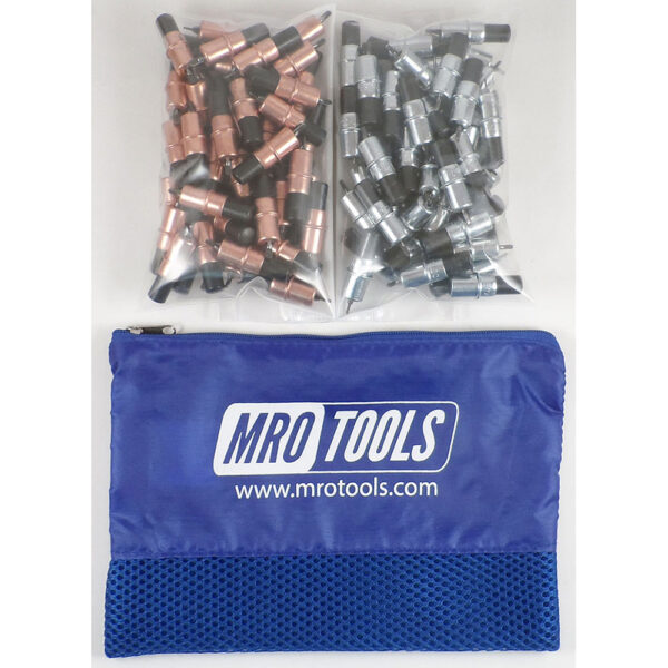 MRO Tools KK3S100-3 50 1/8'' y 50 3/32'' Juego de Sujetadores Cleco 0-1/4'' Extra Corto, Con Bolsa de Transporte