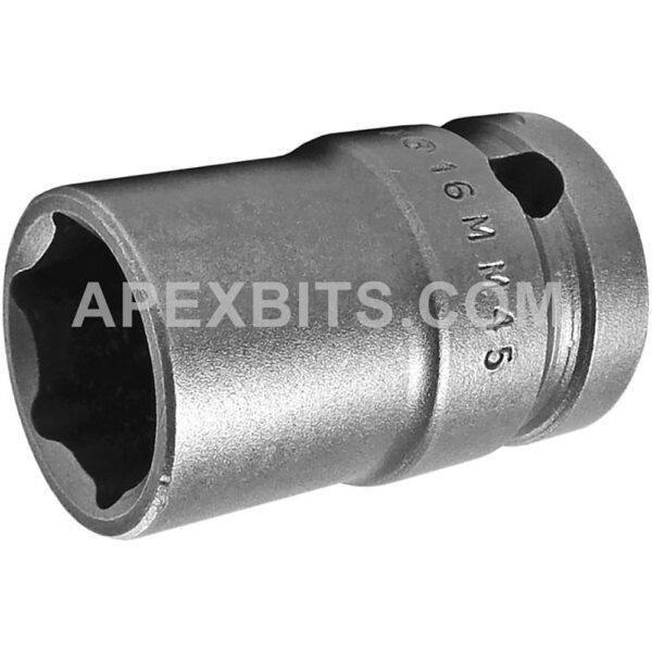 16MM45 Apex 16mm Dado de Impacto Estándar Métrico de 6 Puntos con Pared Delgada, Impulsión Cuadrado de 1/2''