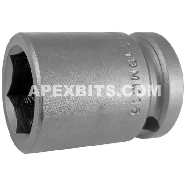 19MM15 Apex 19mm Dado de Impacto Estándar Métrico de 6 Puntos, Impulsión Cuadrado de 1/2''