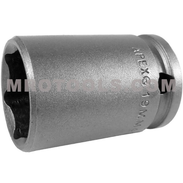 19MM43 Apex 19mm Dado de Impacto Estándar Métrico de 6 Puntos con Pared Delgada, Impulsión Cuadrado de 3/8''