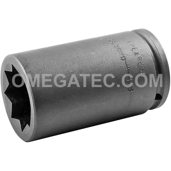 5836-D Apex 1-1/8'' Dado de Impacto Extra Largo de 8 Puntos, Para Tuercas de Cuadrado Doble, Impulsión Cuadrado de 1/2''