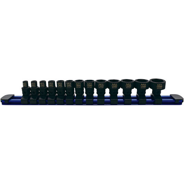 Astro Pneumatic 78113 13PC Juego de Dados de Impacto Nano de Perfil Bajo de 1/4'', Métrico