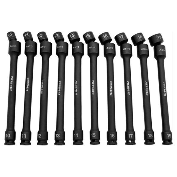 Astro Pneumatic 78354 Juego de Dados de Impacto Universales Sin Pasador de 6 Puntos ? 10PC ? Impulsión de 3/8'' ? Métrico