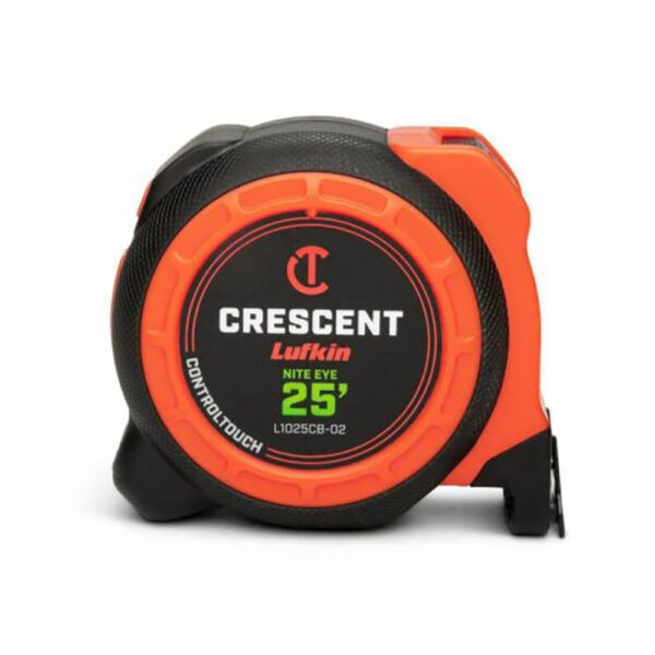 L1025CB-02 Lufkin 1-3/16'' x 25' Cinta Métrica CONTROLTOUCH Nite Eye Negra