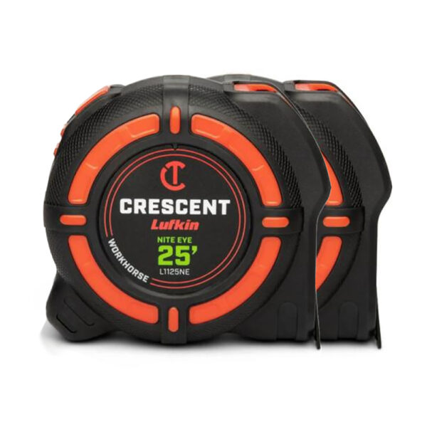 L1125NESET2V Lufkin Juego de 2 Cintas Métricas WORKHORSE NITE EYE de 1-1/4'' x 25'